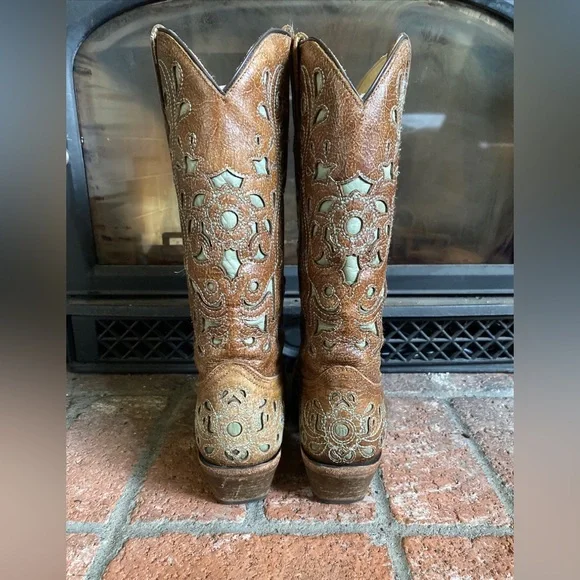 CORRAL Cowboy Boots Brown Leather Tan Inlay Detailing SZ 8 Western Cowgirl - Picture 5 of 8